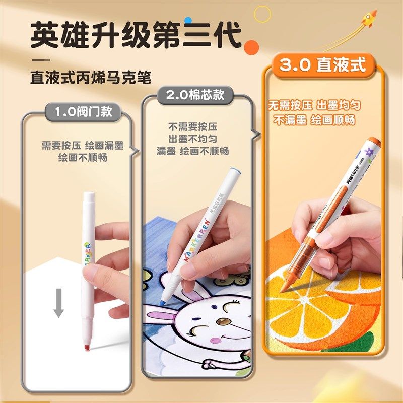 英雄直液式丙烯马克笔软头水彩笔美术专用画画笔儿童可洗无毒小学,文具电教/文化用品/商务用品,马克笔,淘宝优惠券,粉丝福利购,淘宝优惠卷