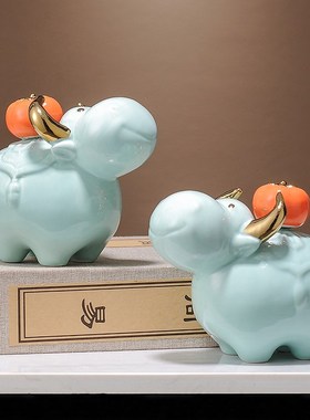 牛气冲天牛柿寓意好摆件店铺开业乔迁装饰品运势如虹创意陶瓷摆设