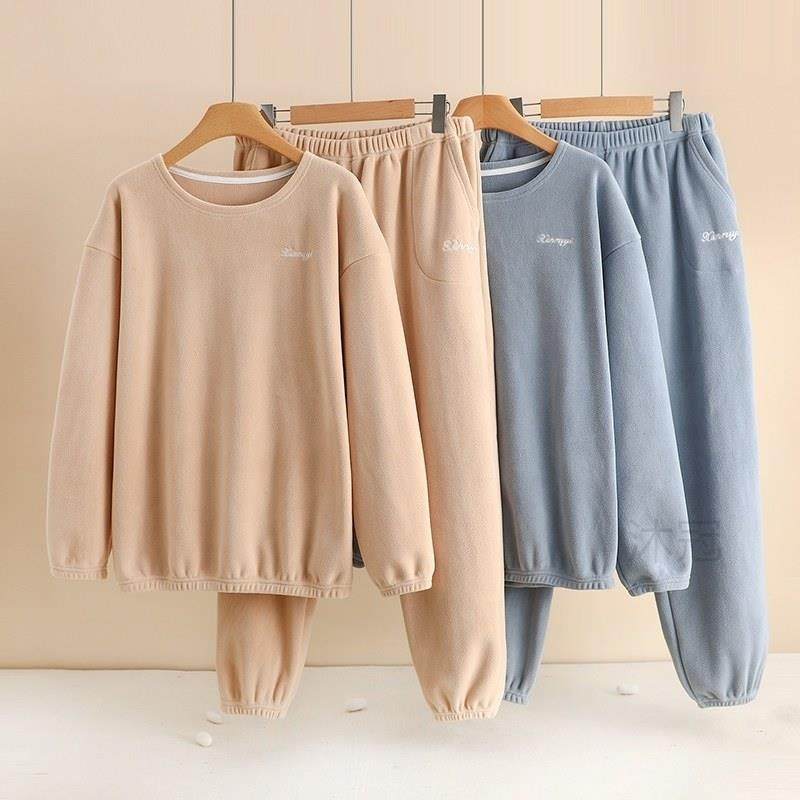 秋冬睡衣男款珊瑚绒加厚保暖家居服休闲圆领外穿套头法兰绒两件套