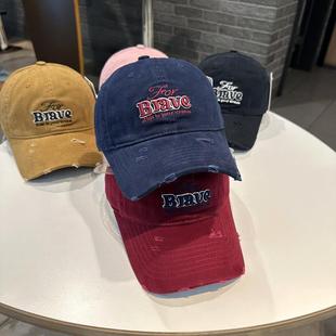 Brave字母破洞风遮阳弯檐帽青年情侣街头 韩版 棒球帽女春夏季 时尚