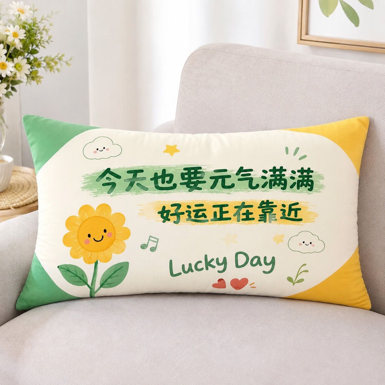 治愈系文字卡通短毛绒沙发抱枕靠垫套宿舍卧室女生礼物枕套含芯