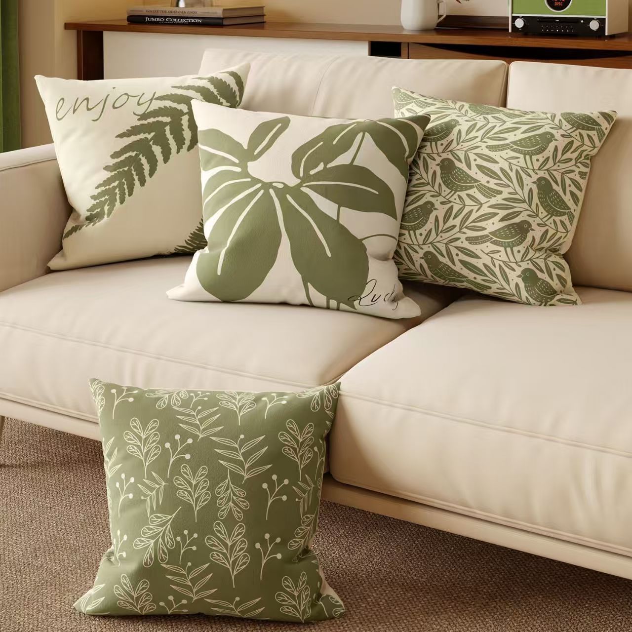 法式复古中古绿色抱枕组合沙发客厅靠枕靠垫套高级感靠背垫奶油风