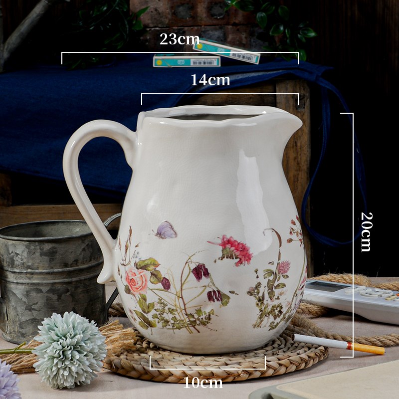 田园风蝶恋花圆肚花壶瓶花u瓶摆件客厅插花陶瓷艺术装饰品外销库