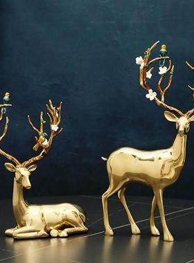 现代轻奢黄铜鹿摆件客厅家居饰品电视柜玄关装饰工艺品乔迁送礼品