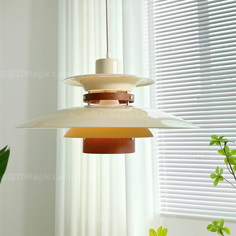餐厅灯全光谱日式复l古中古奶油原木风吧台餐桌灯轨道飞碟ph5吊灯