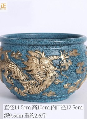 卓正纯铜聚宝盆摆件双龙戏珠缸客厅玄关装饰品商务V送礼店铺开业