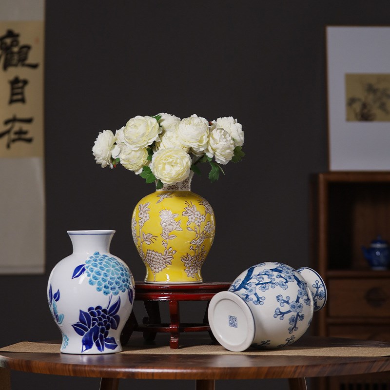青花瓷花瓶新中j式?色?色彩色陶瓷花瓶水培插花瓷瓶家居???