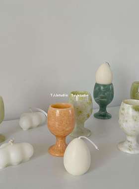 TJJ丨中古玉石杯子摆件复古青白大理石高脚杯拍摄道具桌面陈列