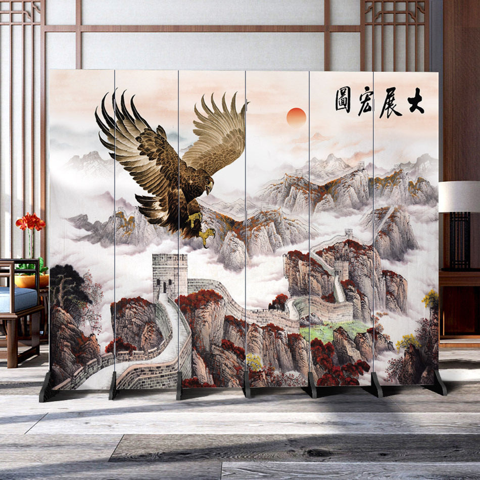 屏风隔断办公室客厅墙折叠移动中式山水卧室遮挡折屏新中式风防水