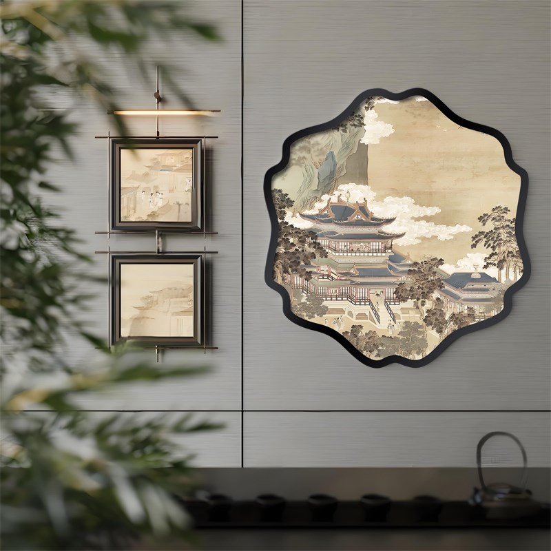 中式装饰画墙饰建筑挂画金属酒店装饰画售楼处立体玄关背景墙装置图片