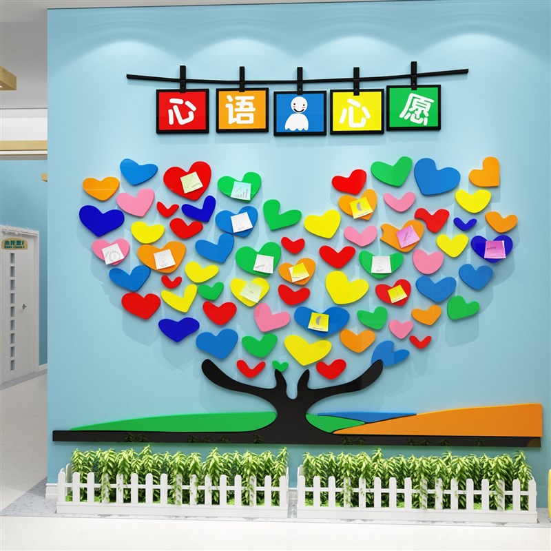 幼儿园环创主题墙成品许心愿树照片文化墙小学教室布置班级装饰画图片