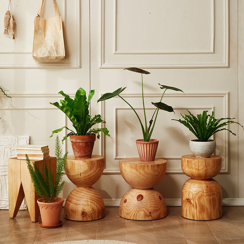 原木简约花几艺术民宿风树桩墩子摆件坐凳根雕凳子边几创意花架