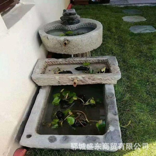 复古老式石头花盆老石槽庭院景观鱼缸阳台流水摆件猪槽老石盆摆件