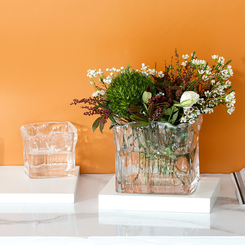 冰川纹方缸创意正方形水培绿植物铜钱草花盆白掌S绿萝水养玻璃花