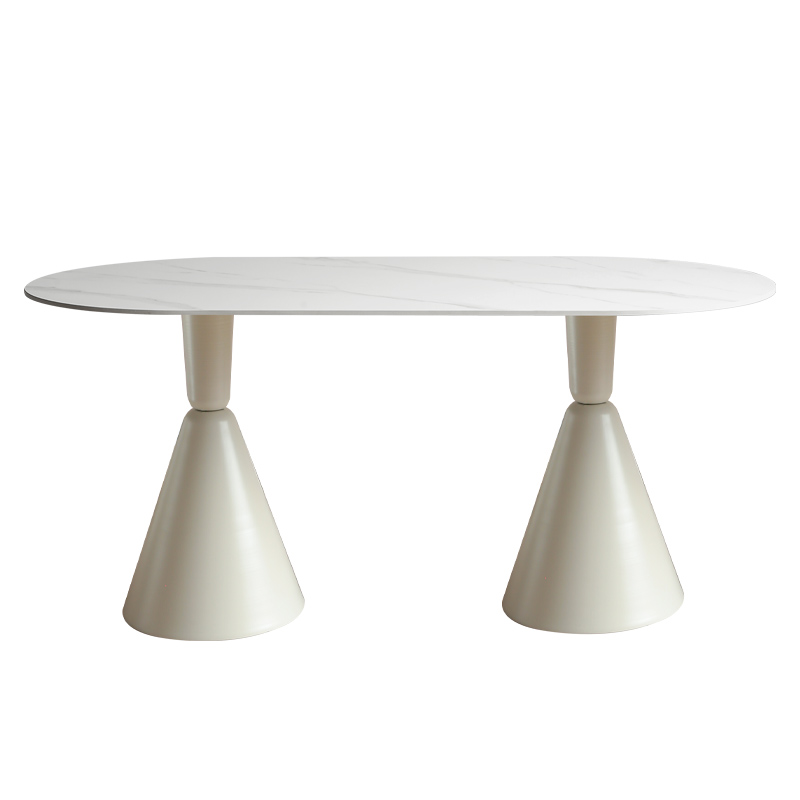 法式奶油风岩板餐桌o家用现代网红餐桌椅简约小户型椭圆形圣杯餐