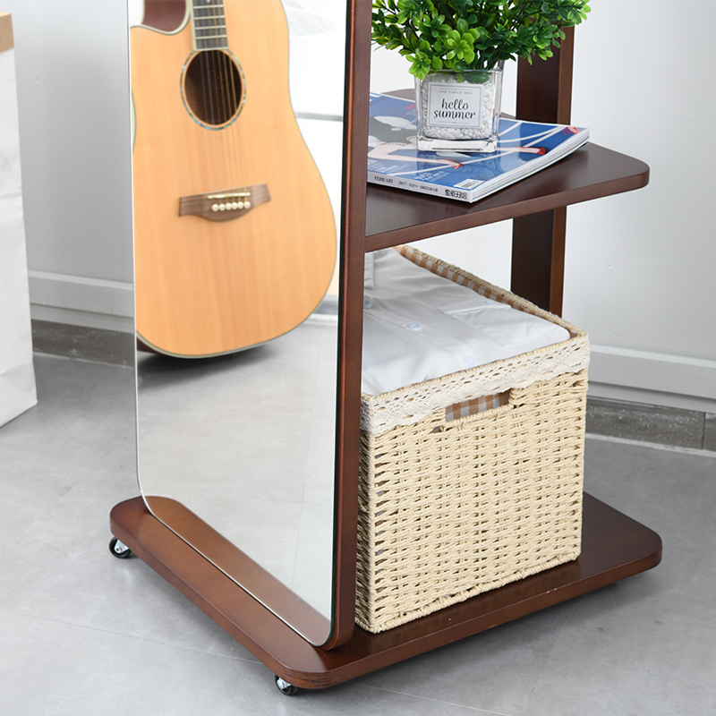 扬远实木全身镜可旋转穿衣镜挂衣架一体落地镜家用收Y纳首饰柜镜