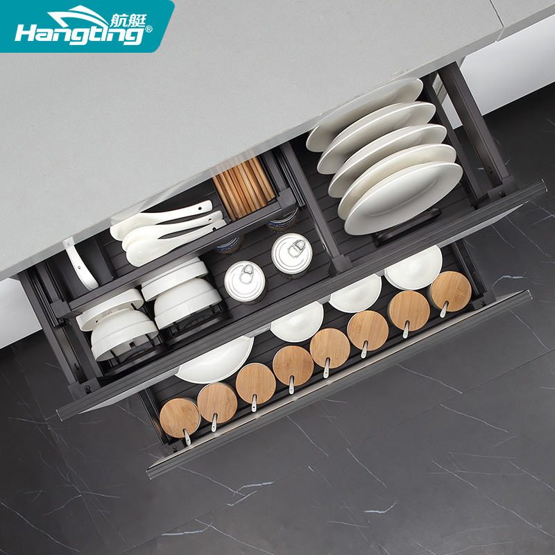 拉篮厨房橱柜三层抽屉式碗架内置收纳双层工具篮铝合金Z碗碟篮置