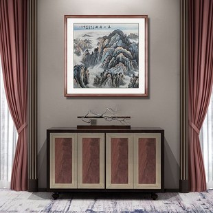 纯手绘国画山水斗方泰山神韵客厅装饰画办公室无水靠山图招财挂画