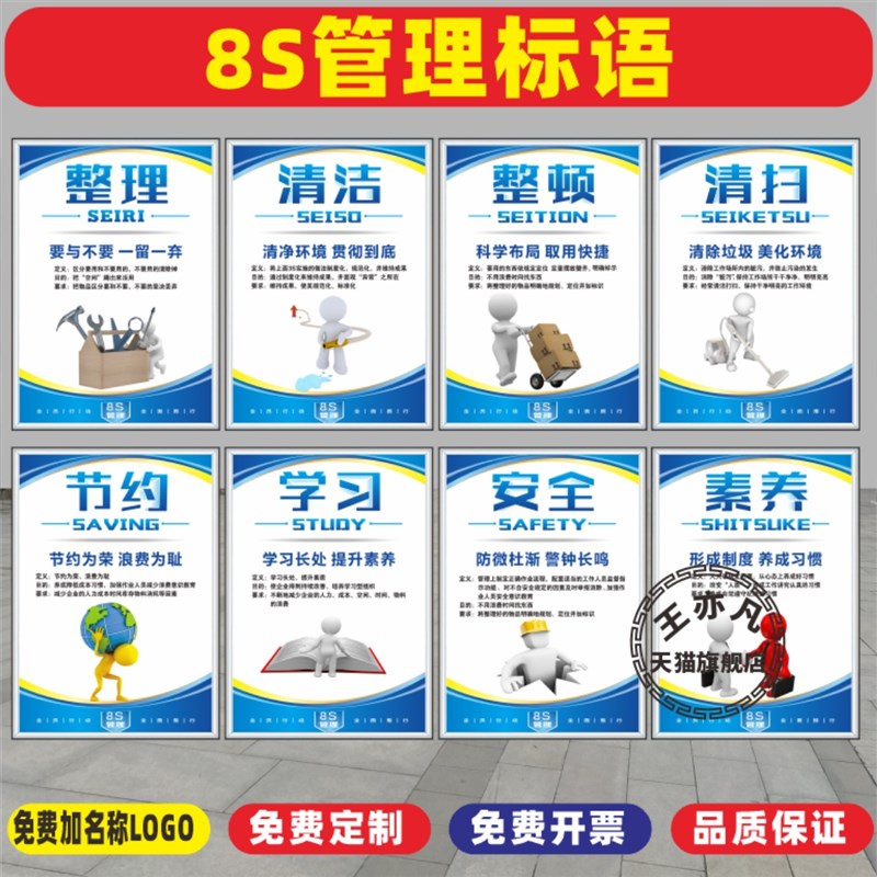 6S管理标语5S7S/8S/10S企业文化宣传海报工厂车间仓库办公室励志