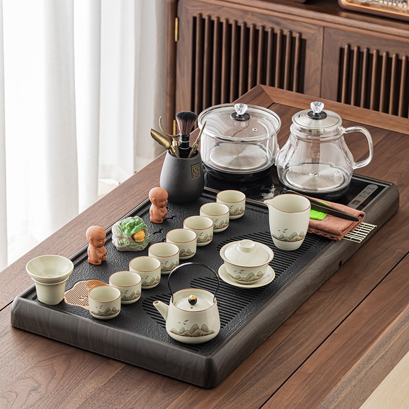 2024新款整套功夫茶具套装家用客厅高端全自动一体乌金石茶盘茶台