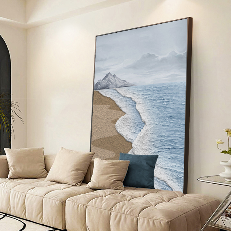 奶油风抽象海浪海景玄关装饰画走廊过道挂画大幅落地客厅风景壁画