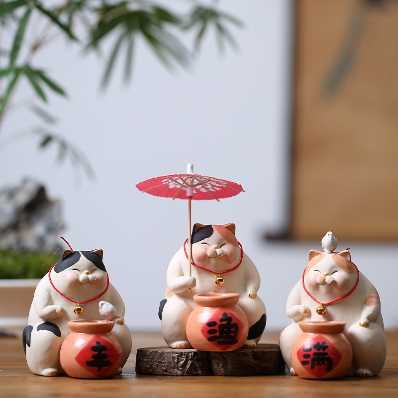日式简约手作粗陶可爱萌肥猫系动物摆件家居客厅桌面装饰闺蜜礼物图片
