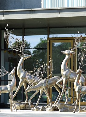 玻璃钢仿铜抽象梅花鹿雕塑户外园林景观小区楼盘草坪动物装饰摆件