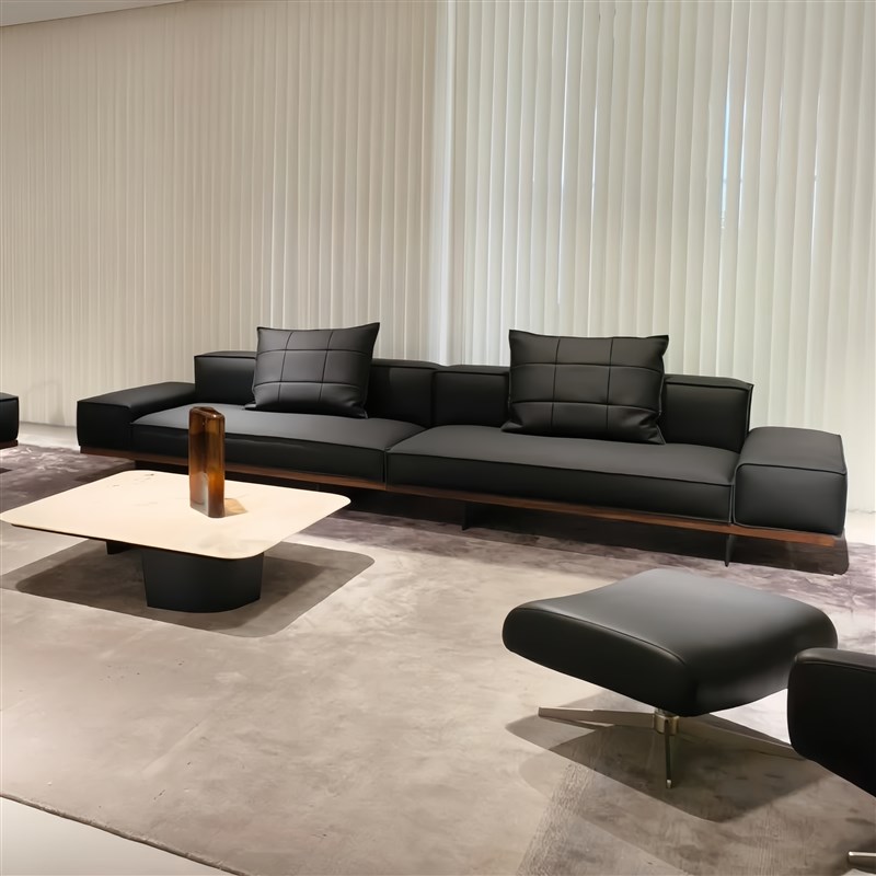 意式极简黑胡桃木实木简约轻奢高级感客厅别墅民宿直排沙发组合