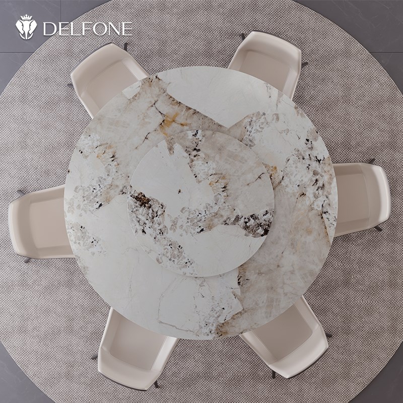 德利丰岩板餐桌2024新款设计师圆桌带转盘意式轻奢餐厅餐桌椅组合