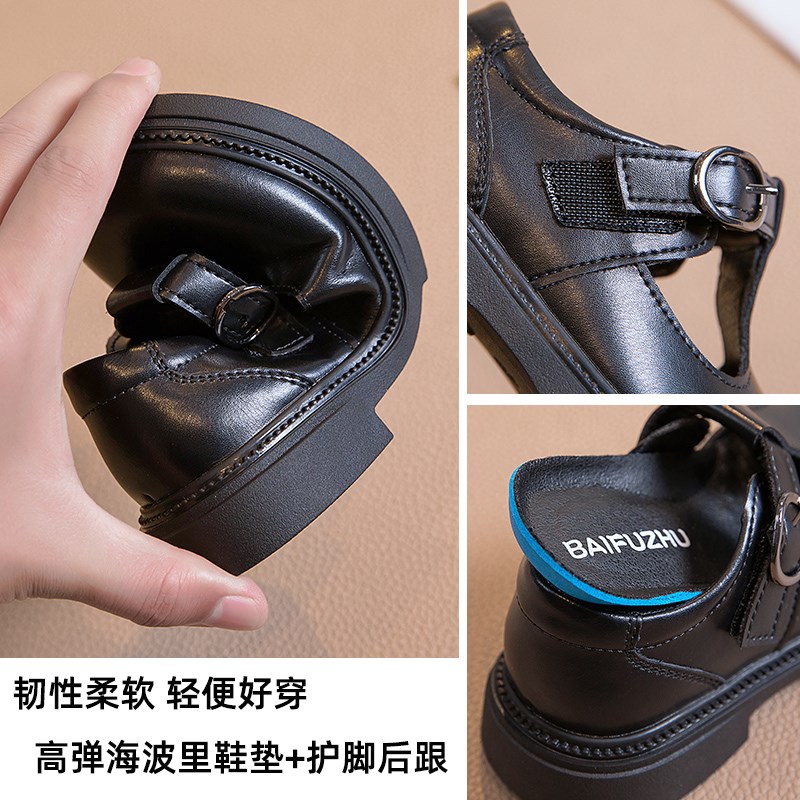 女童黑色皮鞋真皮英伦新款春秋儿童软底白色小Q学生女孩公主表演