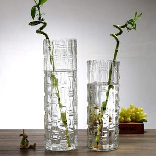 富贵竹家用大号 特大号透明玻璃花瓶摆件客厅插花北欧圆柱直筒高款