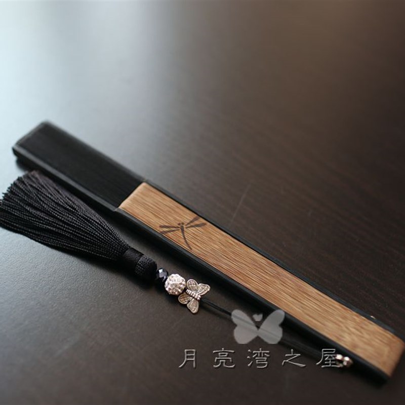 限量精品男女扇日式折扇r竹柄扇真丝夏季礼品扇纯色 扇骨蜻蜓飞翔