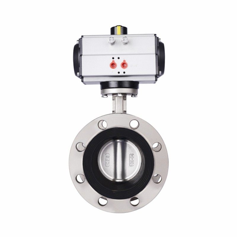 不锈钢气动法兰式蝶阀D641Xq-16P 304气动蝶阀DN50 65 80 100 150