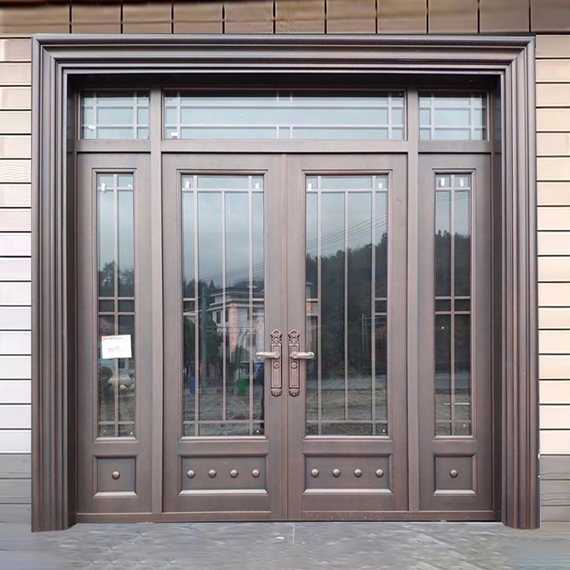 别墅大门双开门玻璃入户门防盗门B家用农村自建房进户门不锈钢铜