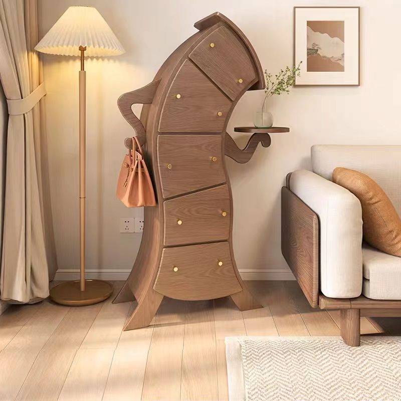 创意叉腰实木五斗柜落地s摆件实木收纳复古轻奢卧室客厅玄关装饰