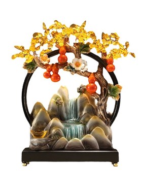 发财树假山摆件迎客松新中式高级感客厅玄关办公室生财流水装饰品