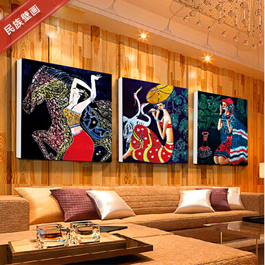 客厅装饰画傣族少数民p族饭店无框画现代挂画餐厅壁画酒店墙画多图片