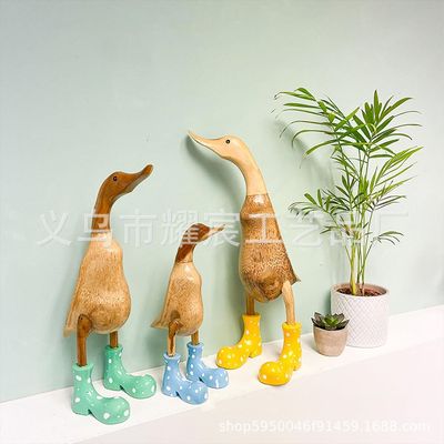 爆品新品Duck Ornament with Spotty Wellies树脂斑点雨靴鸭室内