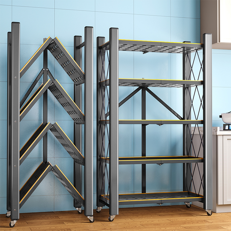 厨房微波炉置物架多层不锈钢落地式免安装置物架货架折Z叠收纳柜