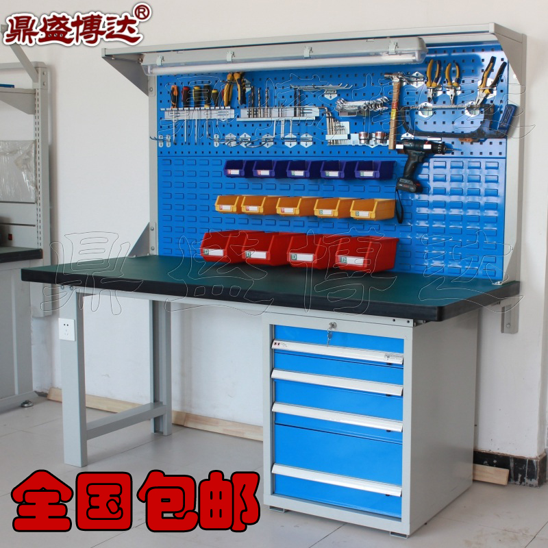 加工定制重型防静电不锈钢t实木钳工作台维修装配二抽带灯抽屉挂