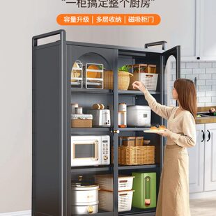 厨房置物架落地多层收纳柜子带门家用微波炉橱柜餐边多功能储物柜