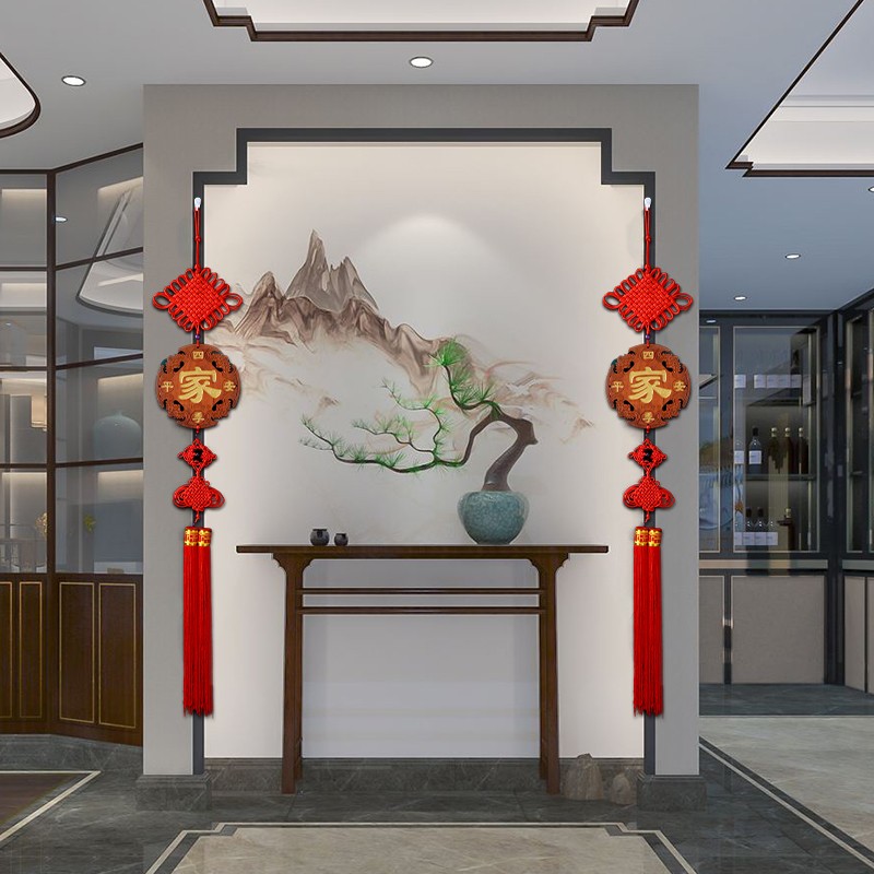 中国结客厅入户门k挂件高档纯桃木福字招财进宝玄关中式装饰平安