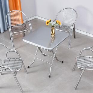 不锈钢折叠桌子正方形餐桌长方形小户型双层加厚圆吃饭桌阳台户外