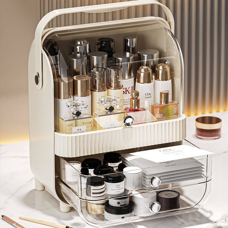 化妆品收纳盒桌面收纳抽屉式高级防尘口红梳妆台护肤品香水置物架