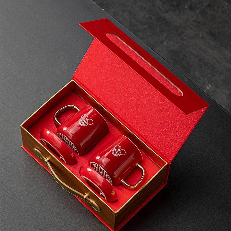 结婚牙刷套装女方陪嫁陶瓷洗漱情侣杯子一对牙缸红色婚庆新婚牙杯