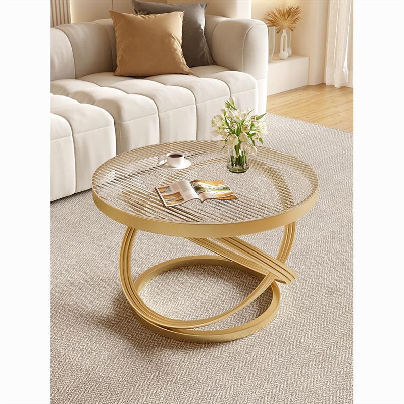 奶油风小茶几奢意钢化玻璃茶几简约家用小桌子玻璃面意式极简创意