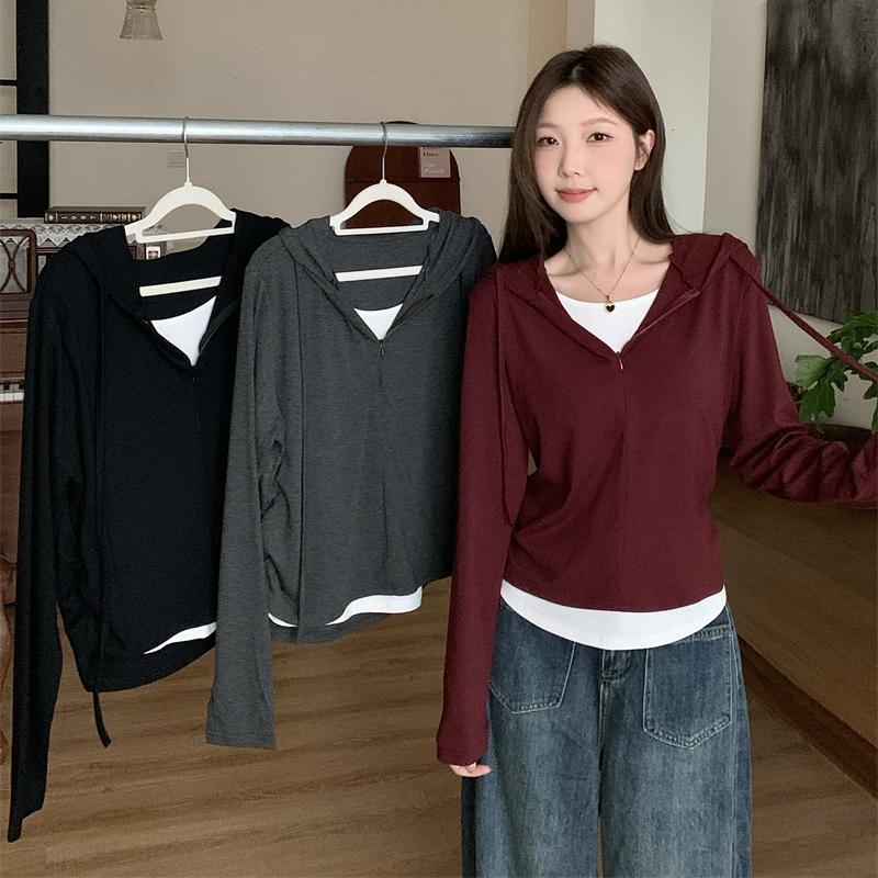 大码休闲复古长袖t恤女秋