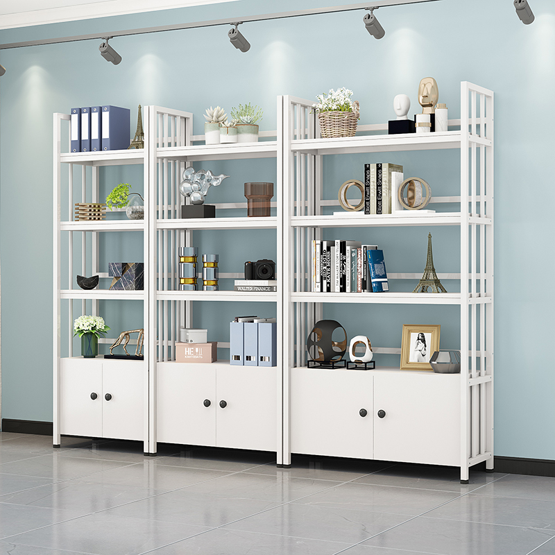 铁艺置物架货架储物柜钢木u书架多层货柜展示商场陈列架收纳带门