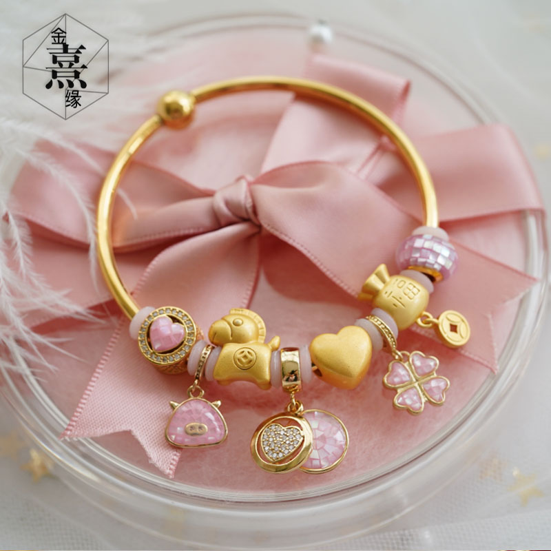 新年好运猪你马上有m钱福袋传统硬金配饰转运珠吊坠礼物送手绳女