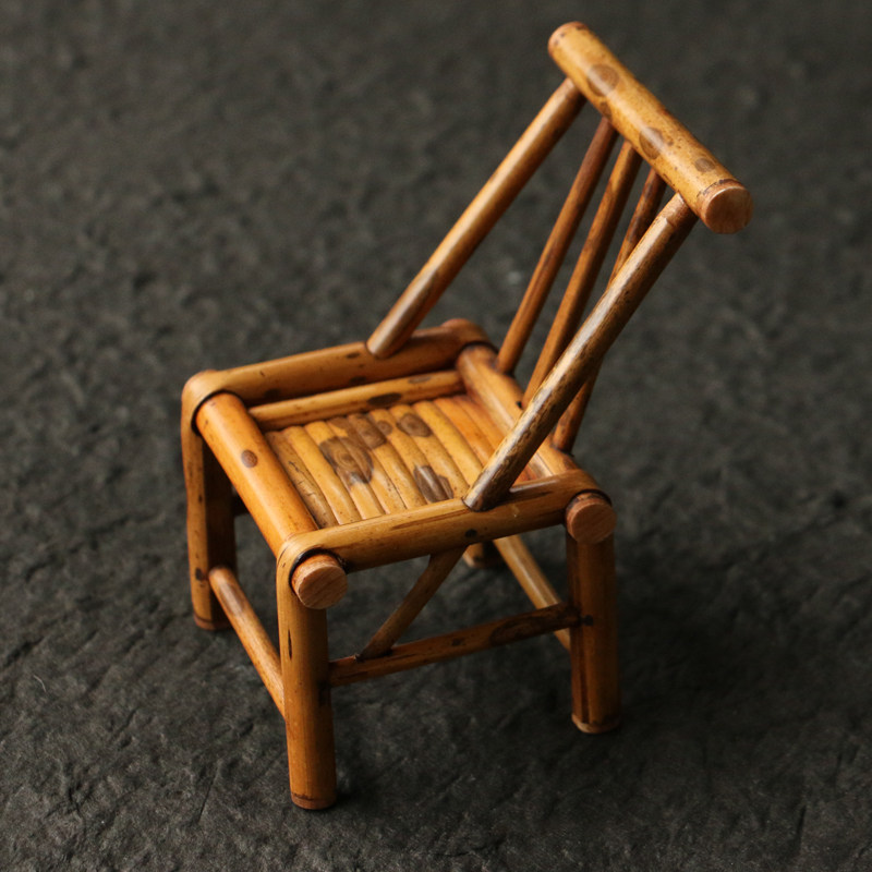 梅鹿竹茶道把玩配件摆件装饰品文玩收藏摄影道具小椅子竹制工艺品